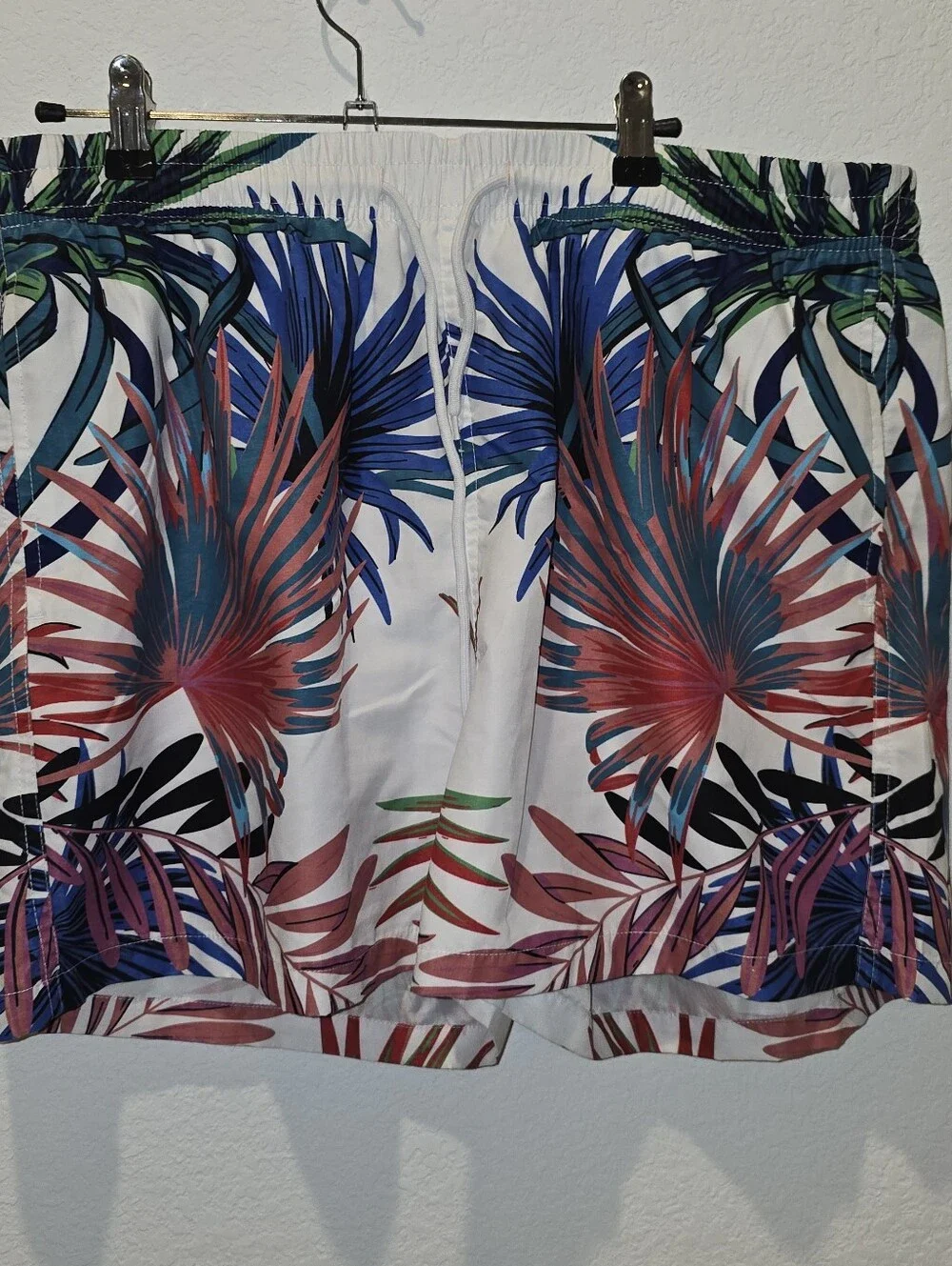 Tropical Print Swim Shorts - White Base with Multicolor Palms 2XL